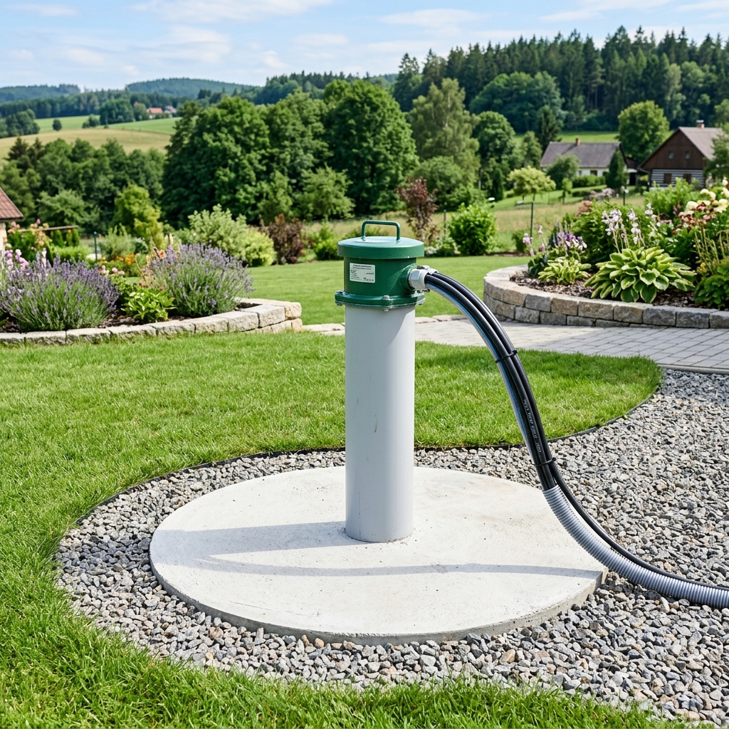 Hotová studna v zahradě rodinného domu