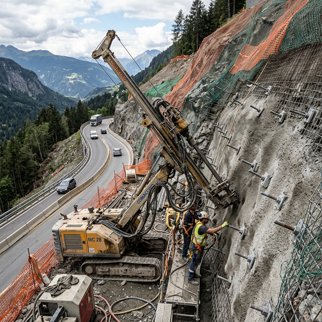 Horninové kotvy ve skalní stěně