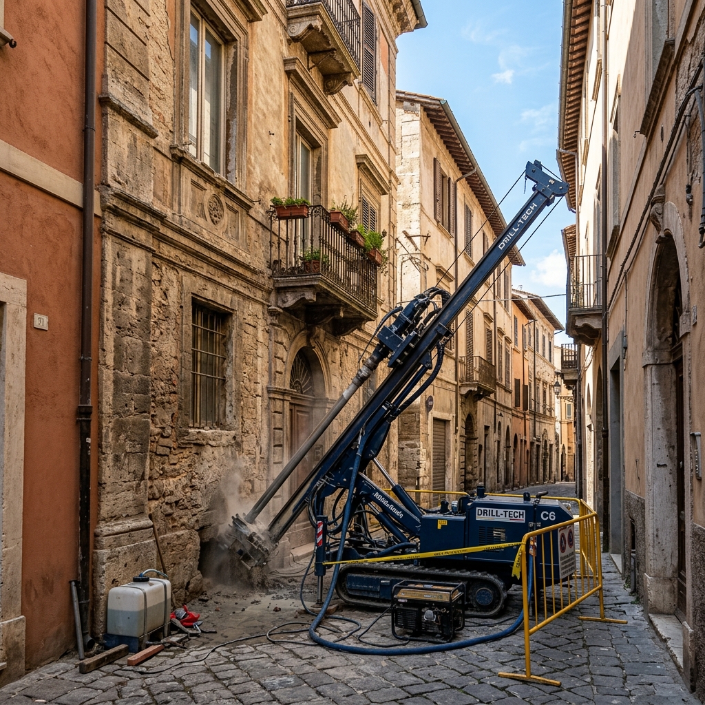 Šikmý vrt v městské zástavbě — sanace stěny