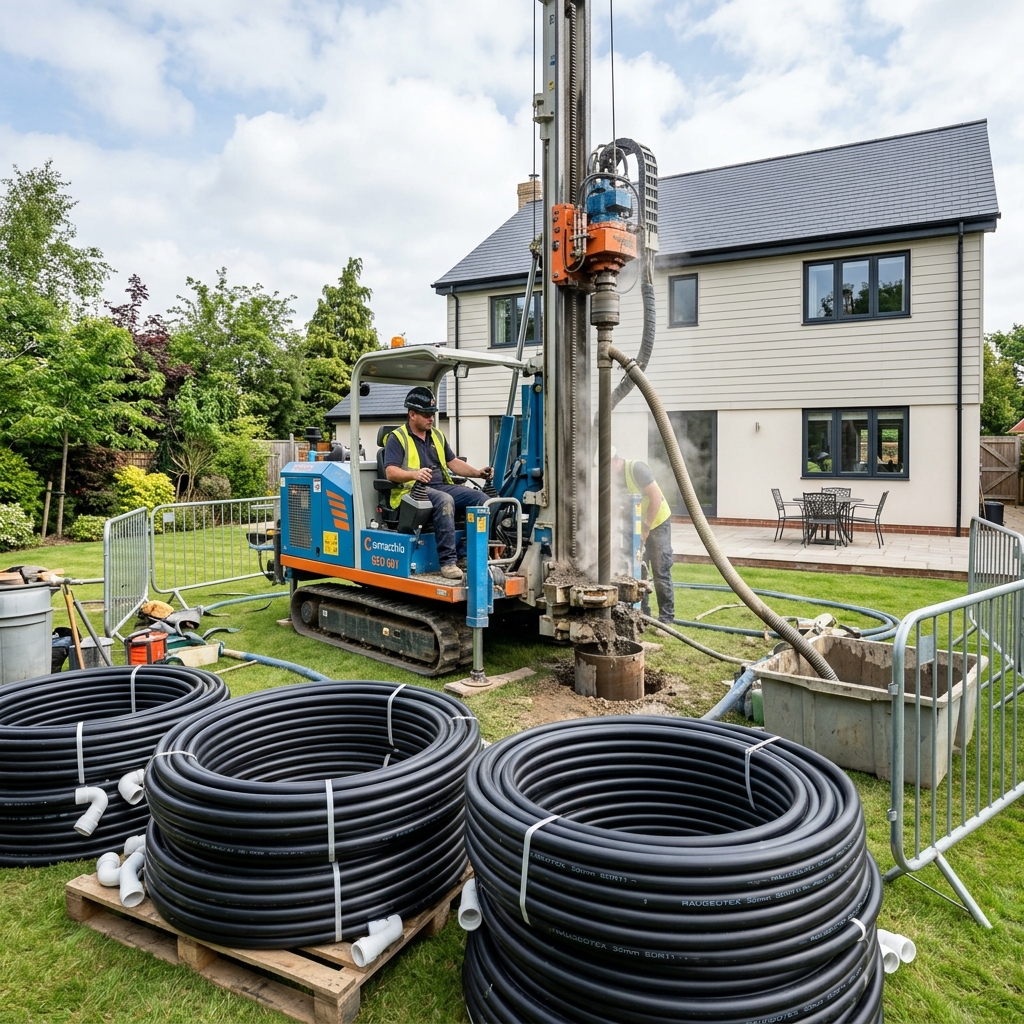 Vrt pro tepelné čerpadlo u rodinného domu